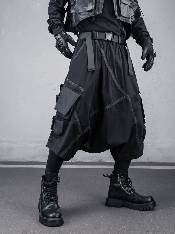 Heavy-Duty Techwear Drop Crotch Cargo Shorts