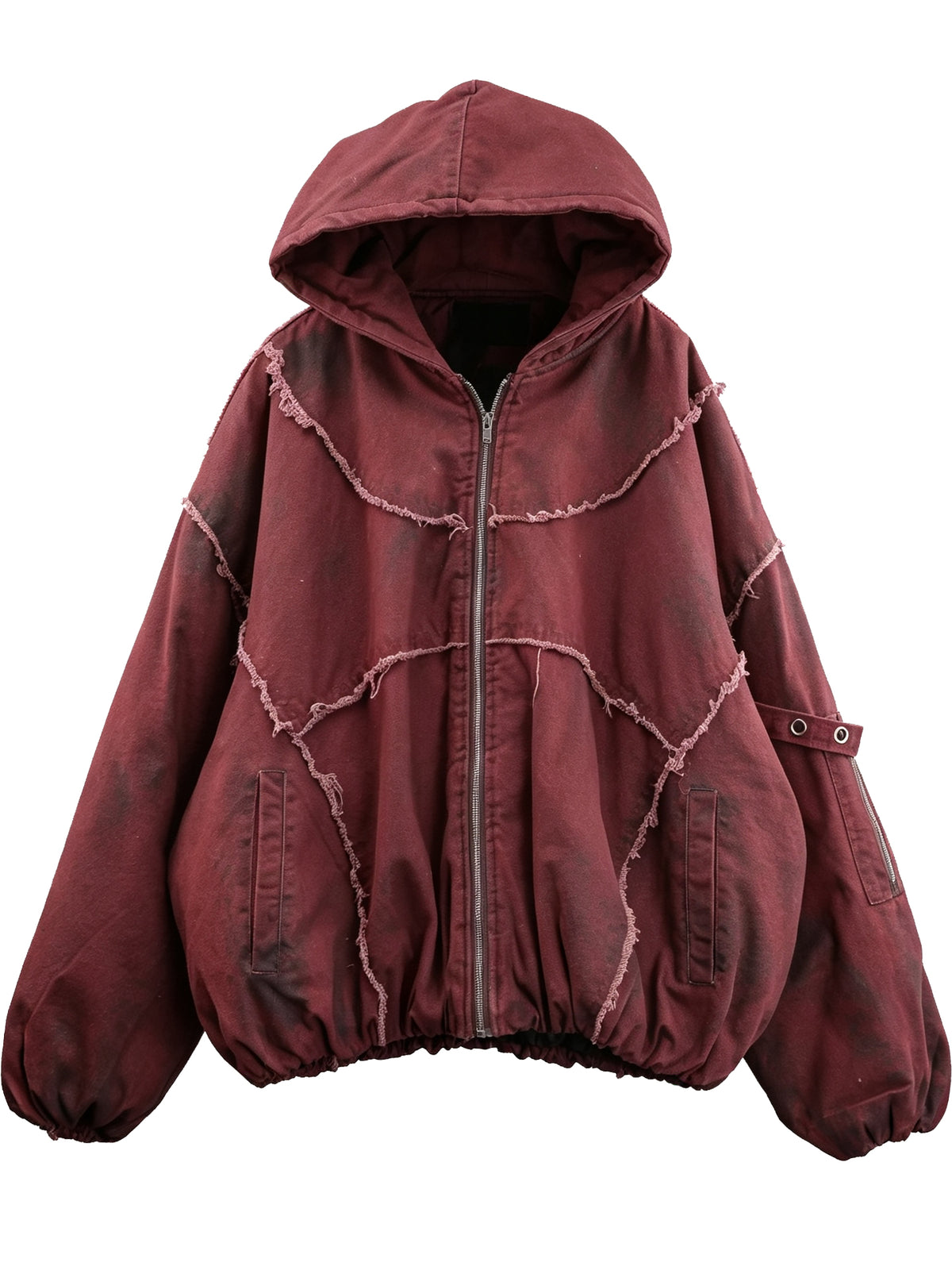 Washed Frayed Hem Oversized Puffer Jacket