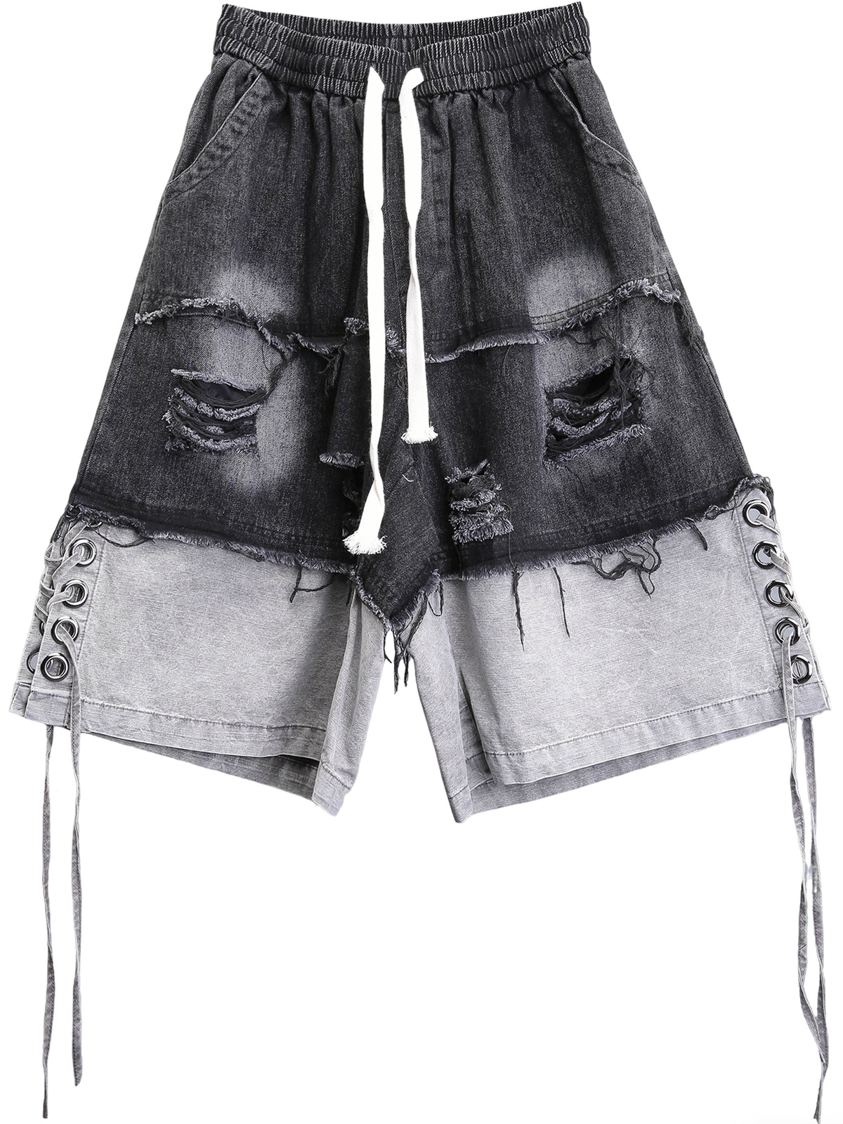 Ripped Raw-Edge Denim Shorts