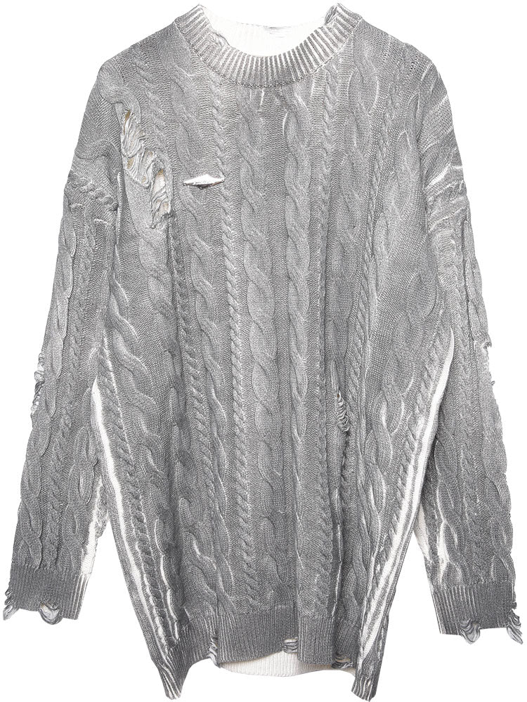 Oversized Vintage Wash Distressed Sweater - Frayed Grunge Knitwear