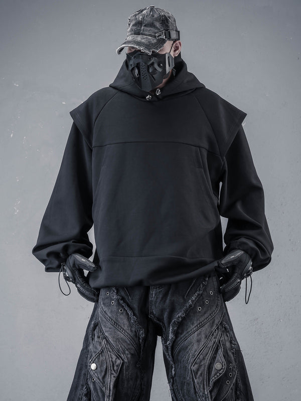 Dark Samurai Style Mock Layered Hoodie