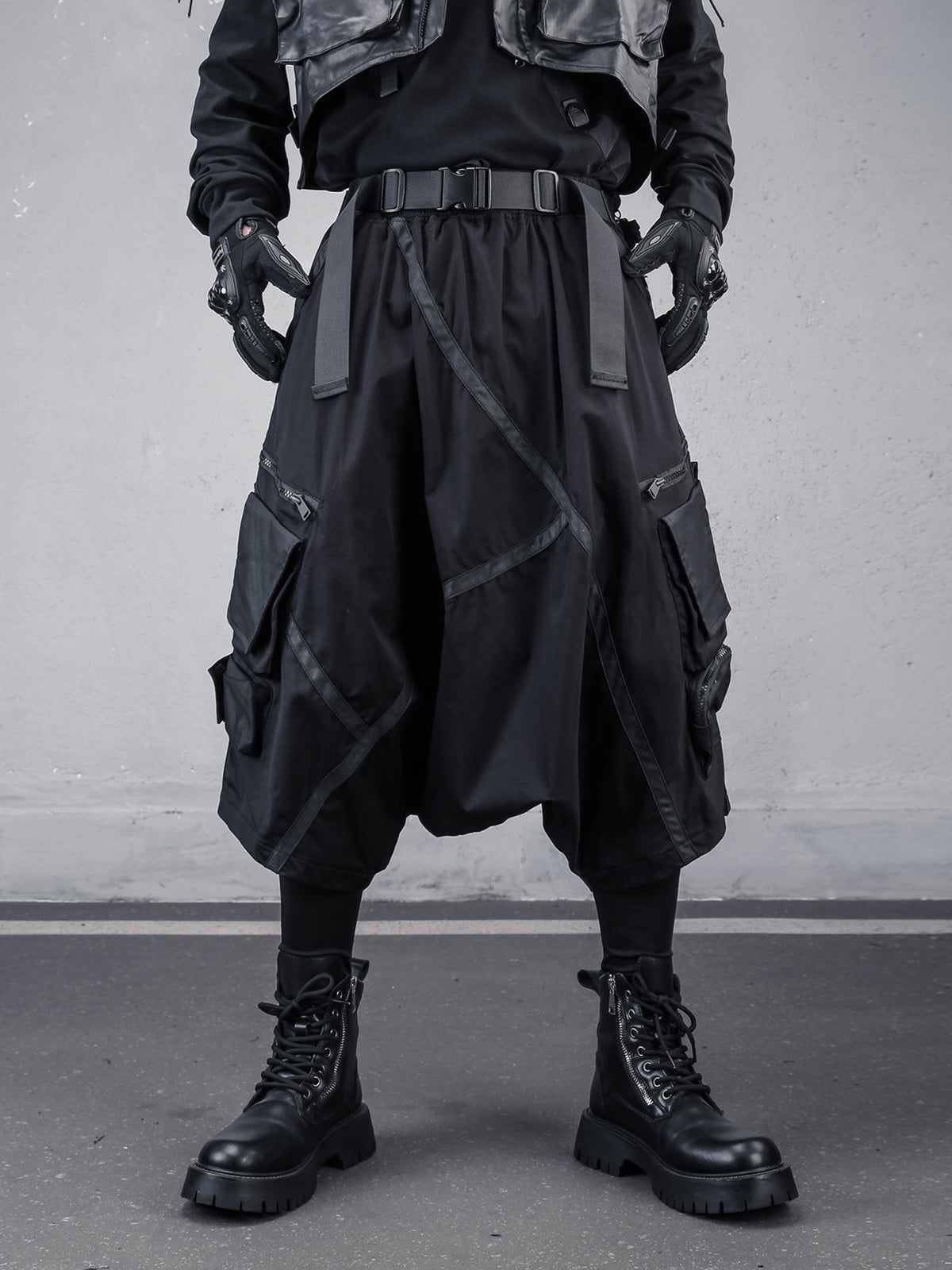 Heavy-Duty Techwear Drop Crotch Cargo Shorts