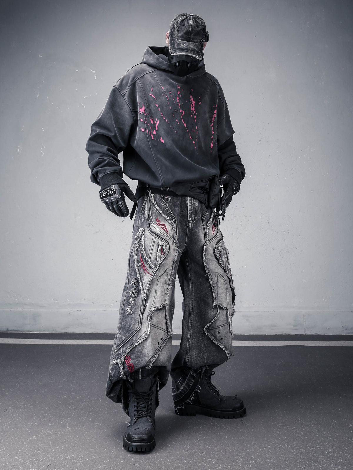 Washed Distressed Pullover Hoodie (f7287)