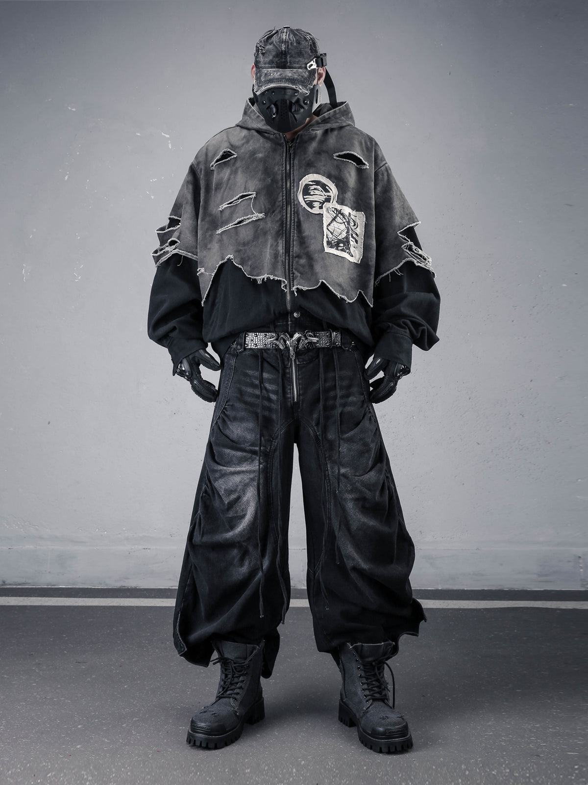 Distressed Patchwork Hooded Denim Jacket