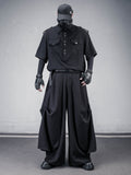 Dark Drawstring Wide-Leg Culotte Trousers
