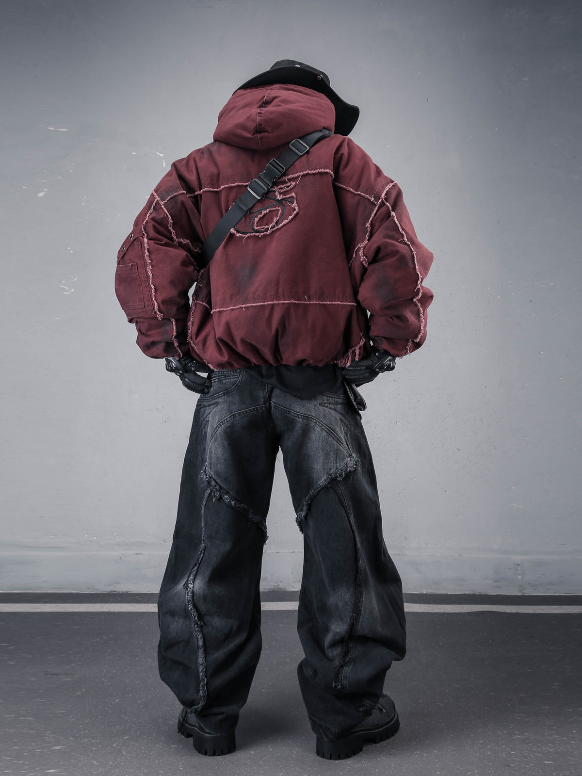 Washed Frayed Hem Oversized Puffer Jacket