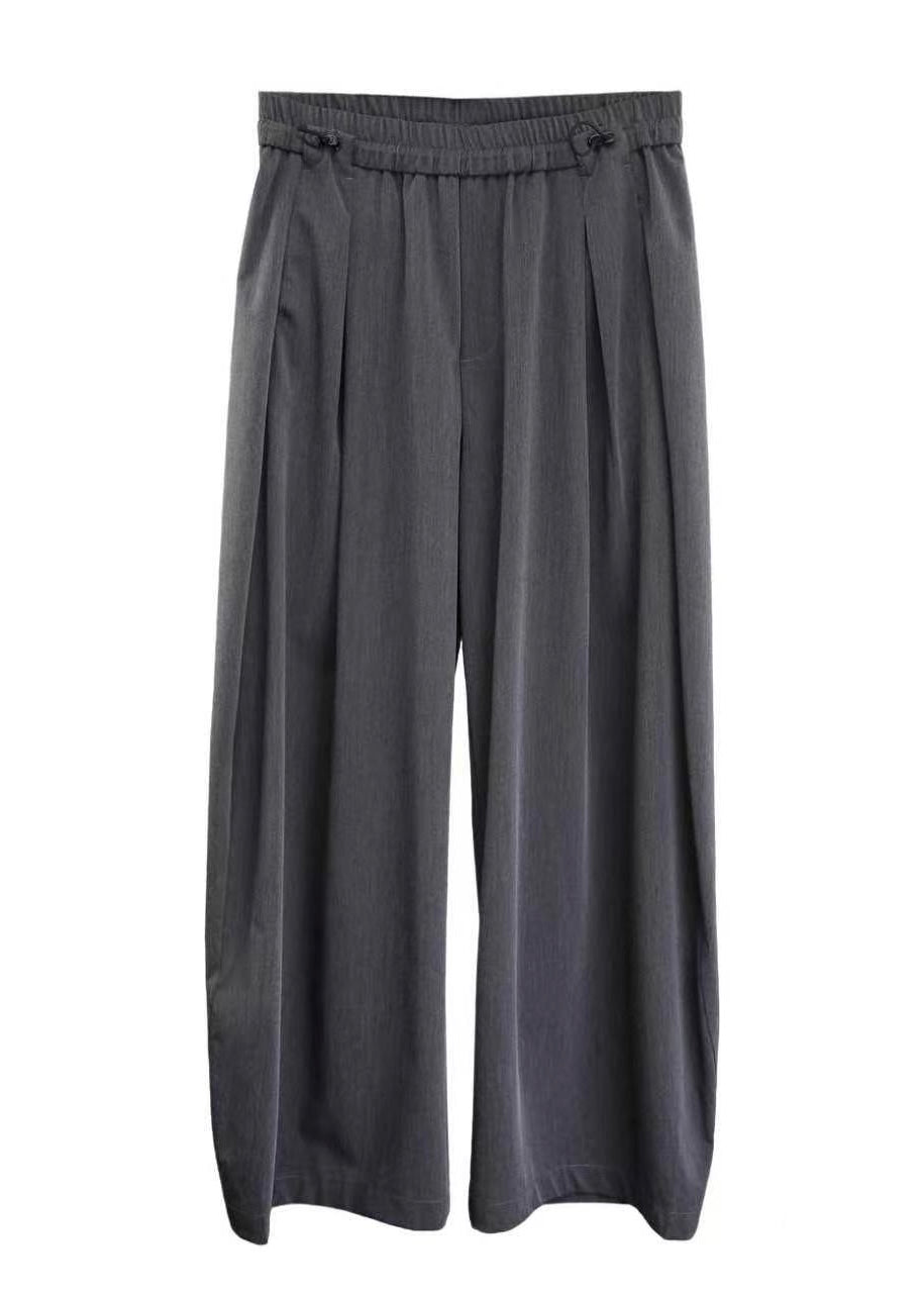 Draped Wide-Leg Suit Trousers