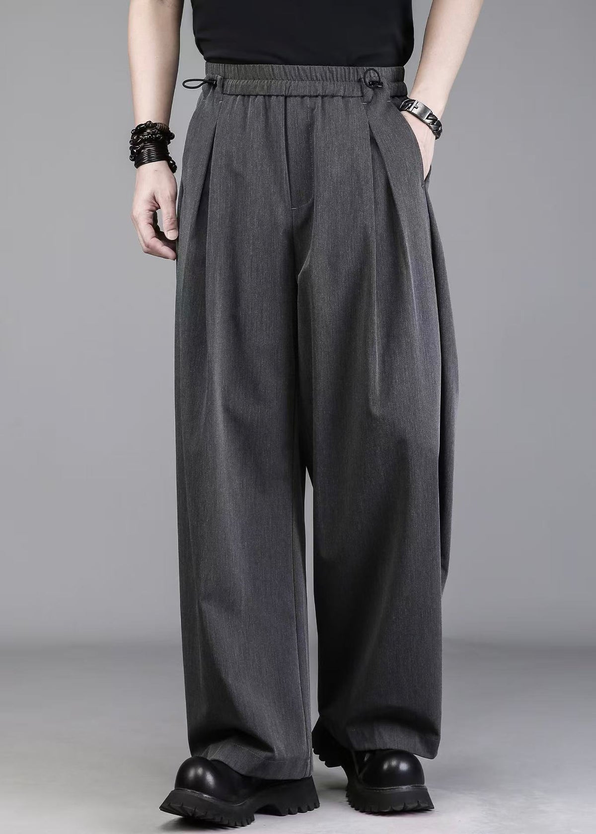 Draped Wide-Leg Suit Trousers