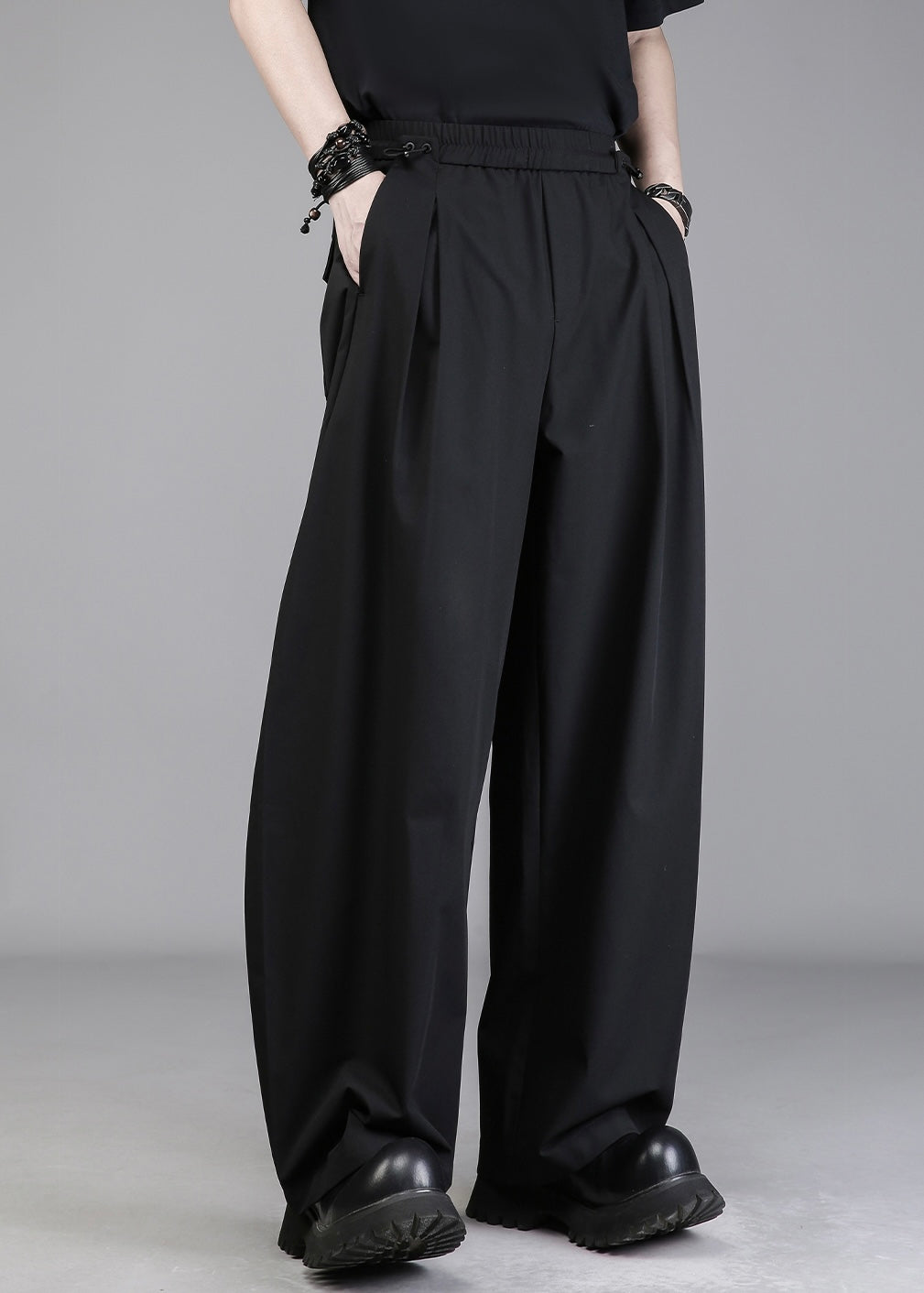 Draped Wide-Leg Suit Trousers