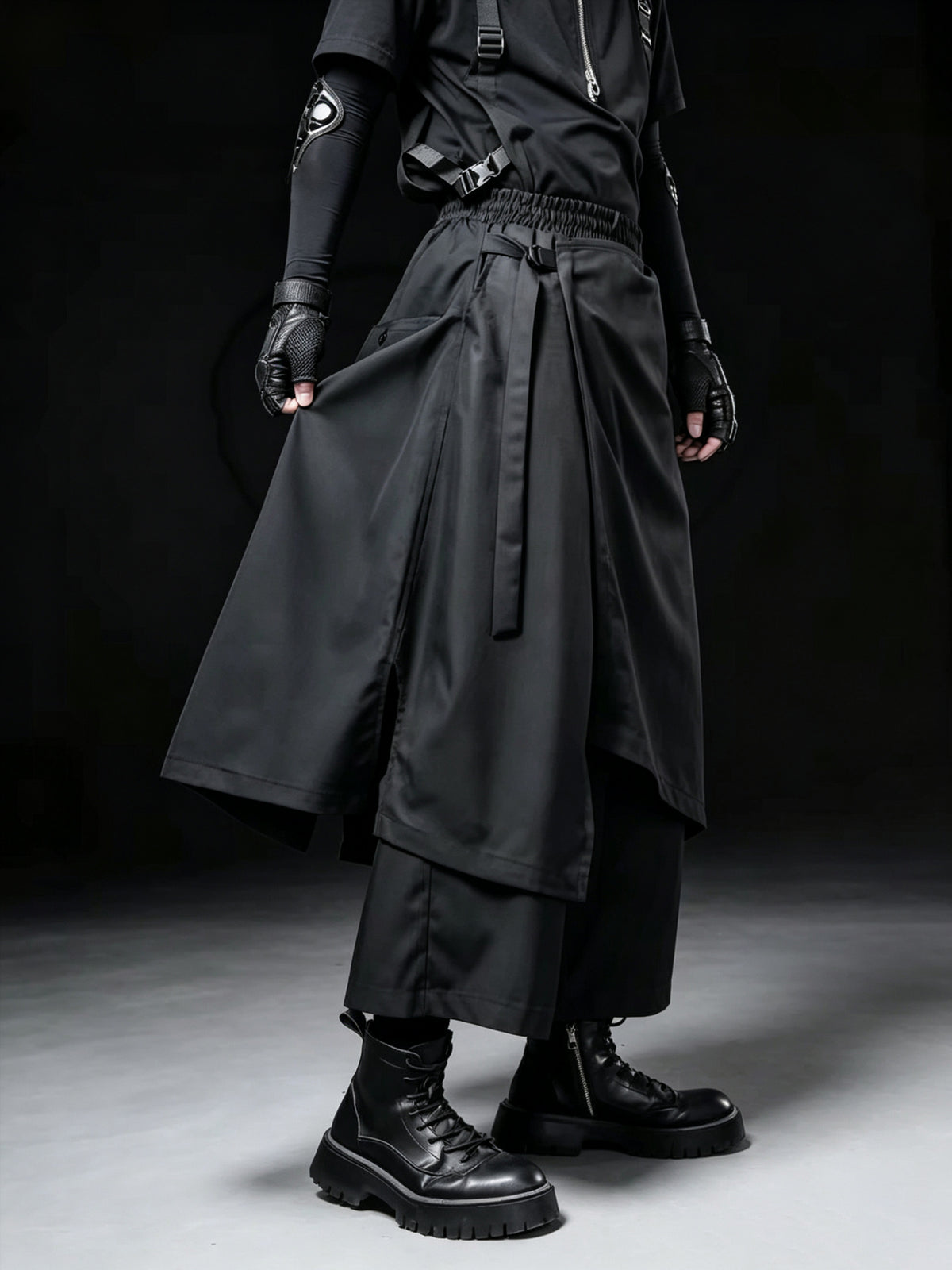 Yamamoto Drawstring Fake-Two-Piece Culotte Trousers