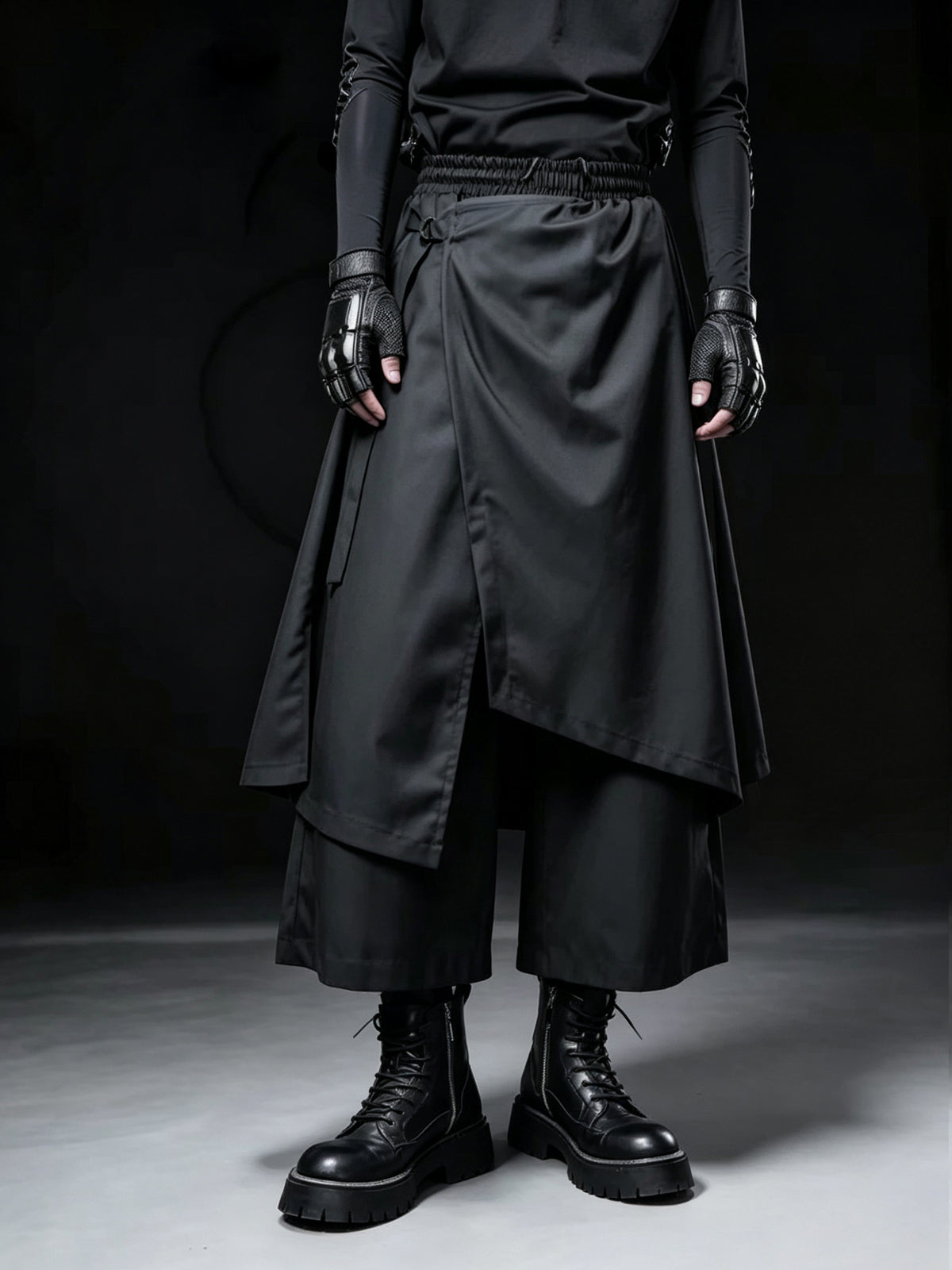 Yamamoto Drawstring Fake-Two-Piece Culotte Trousers