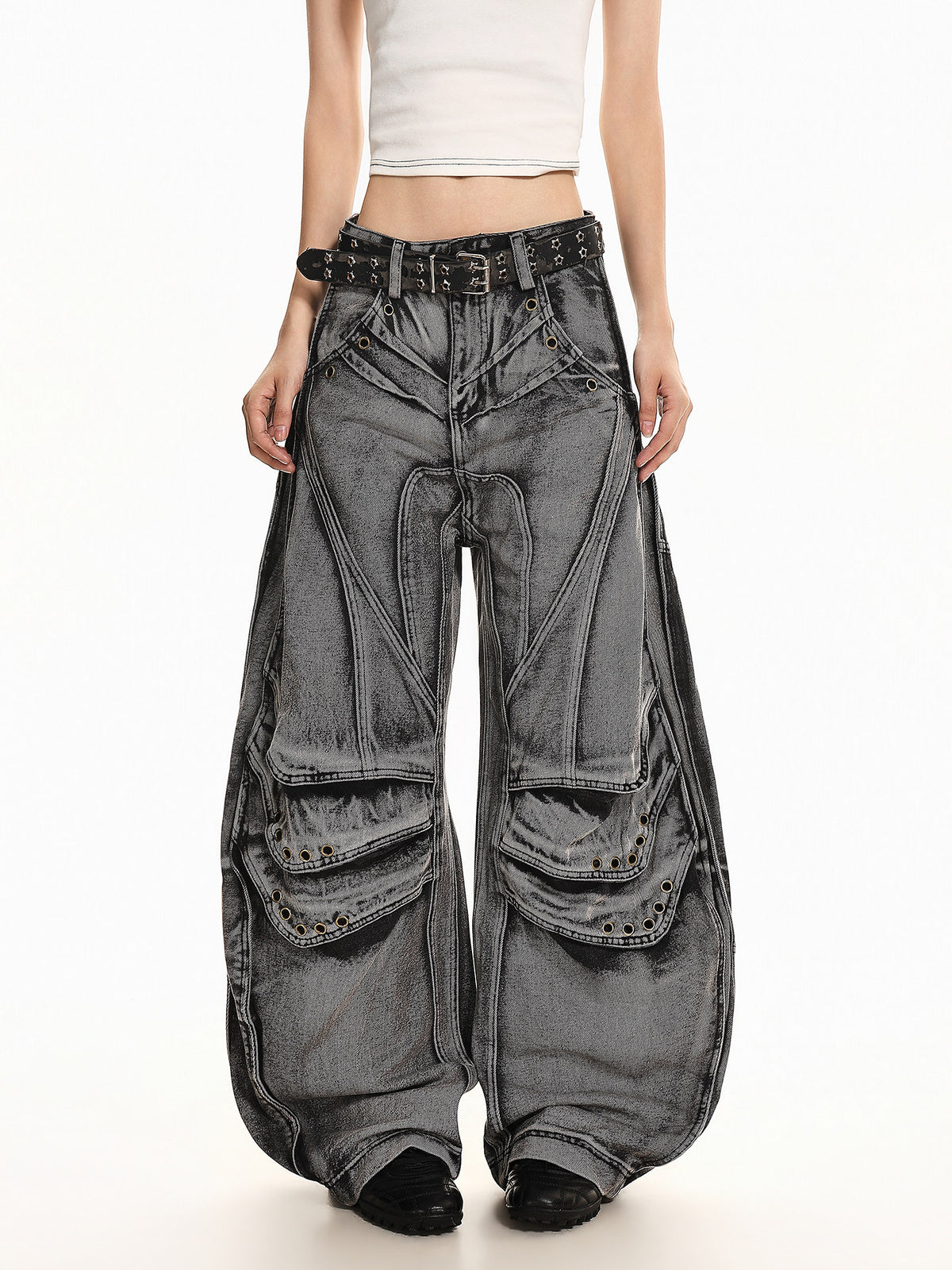 Distressed Baggy Wide-Leg Jeans