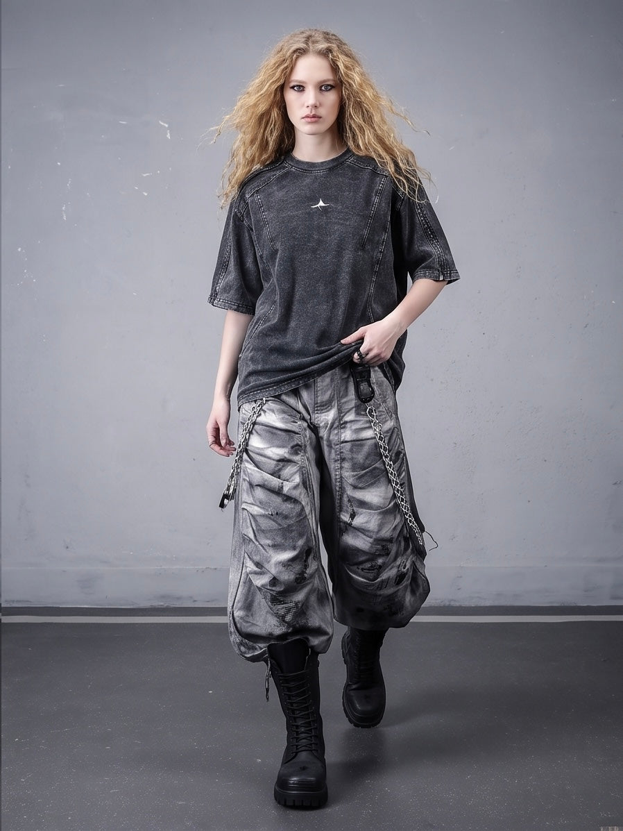 Washed Distressed Patchwork Tee