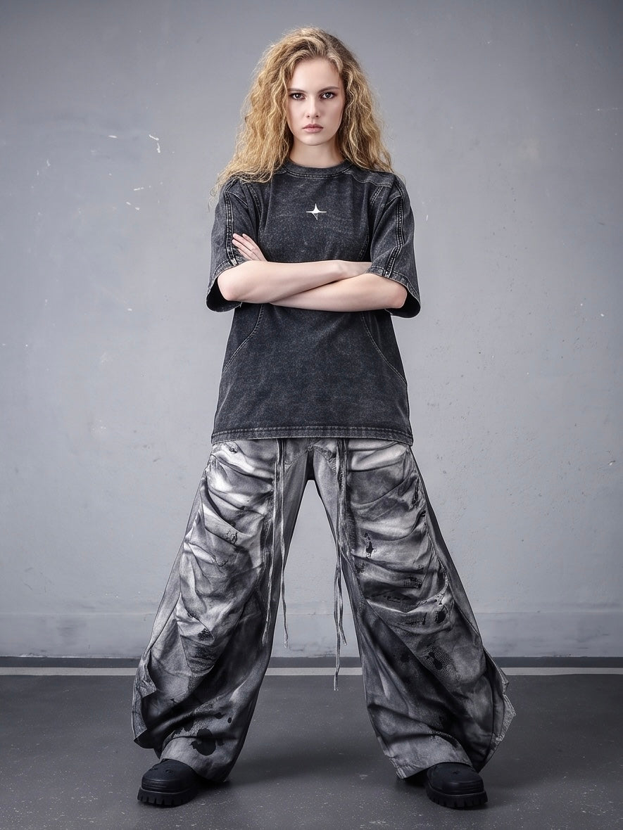 The Deconstructed Double-Waist Splatter Denim