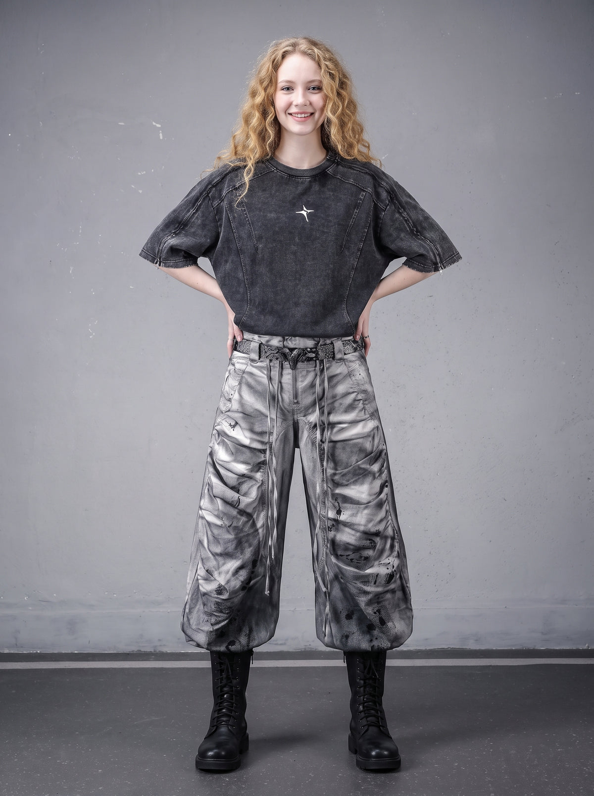 Washed Distressed Patchwork Tee