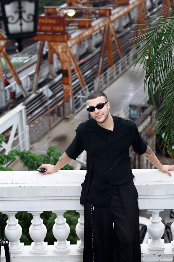 Asymmetric Acetate Half-Sleeve Shirt