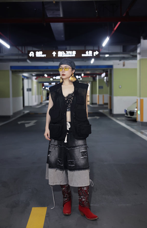 Ripped Raw-Edge Denim Shorts