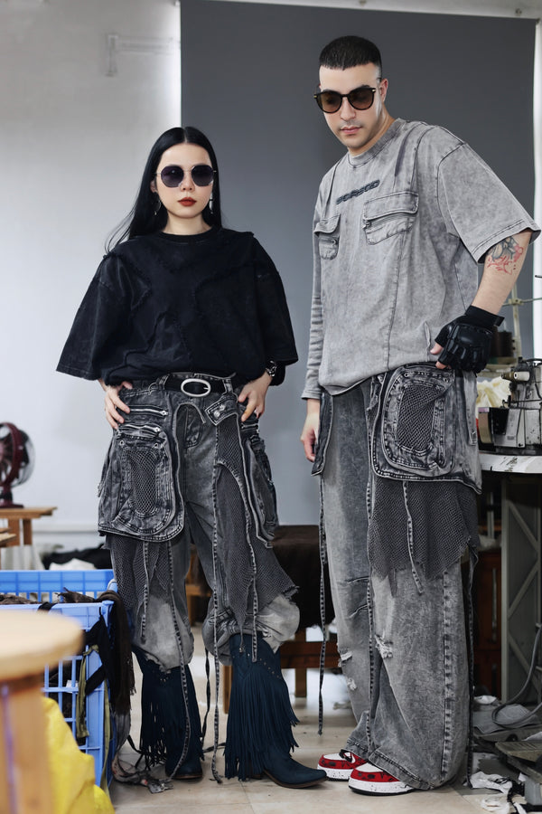 Deconstructed Vintage Wash Distressed Jeans