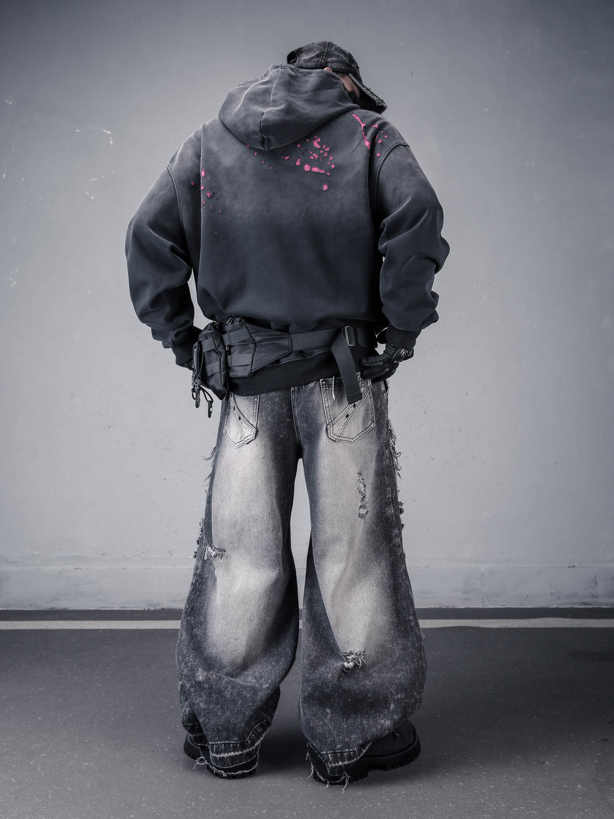Washed Distressed Pullover Hoodie (f7287)