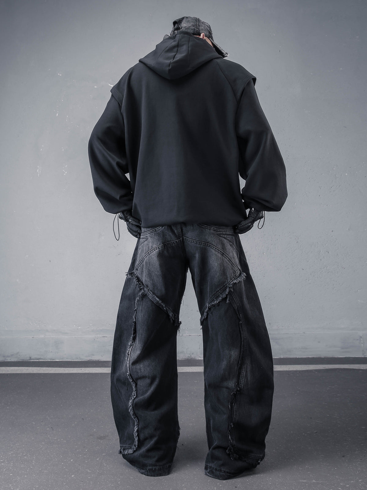 Dark Samurai Style Mock Layered Hoodie