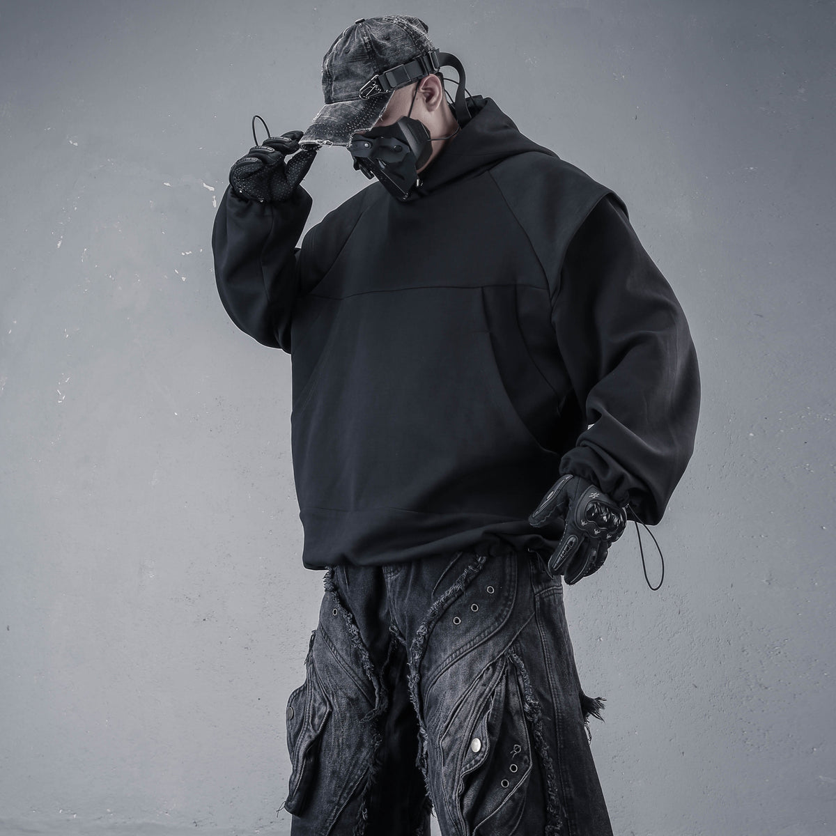 Dark Samurai Style Mock Layered Hoodie