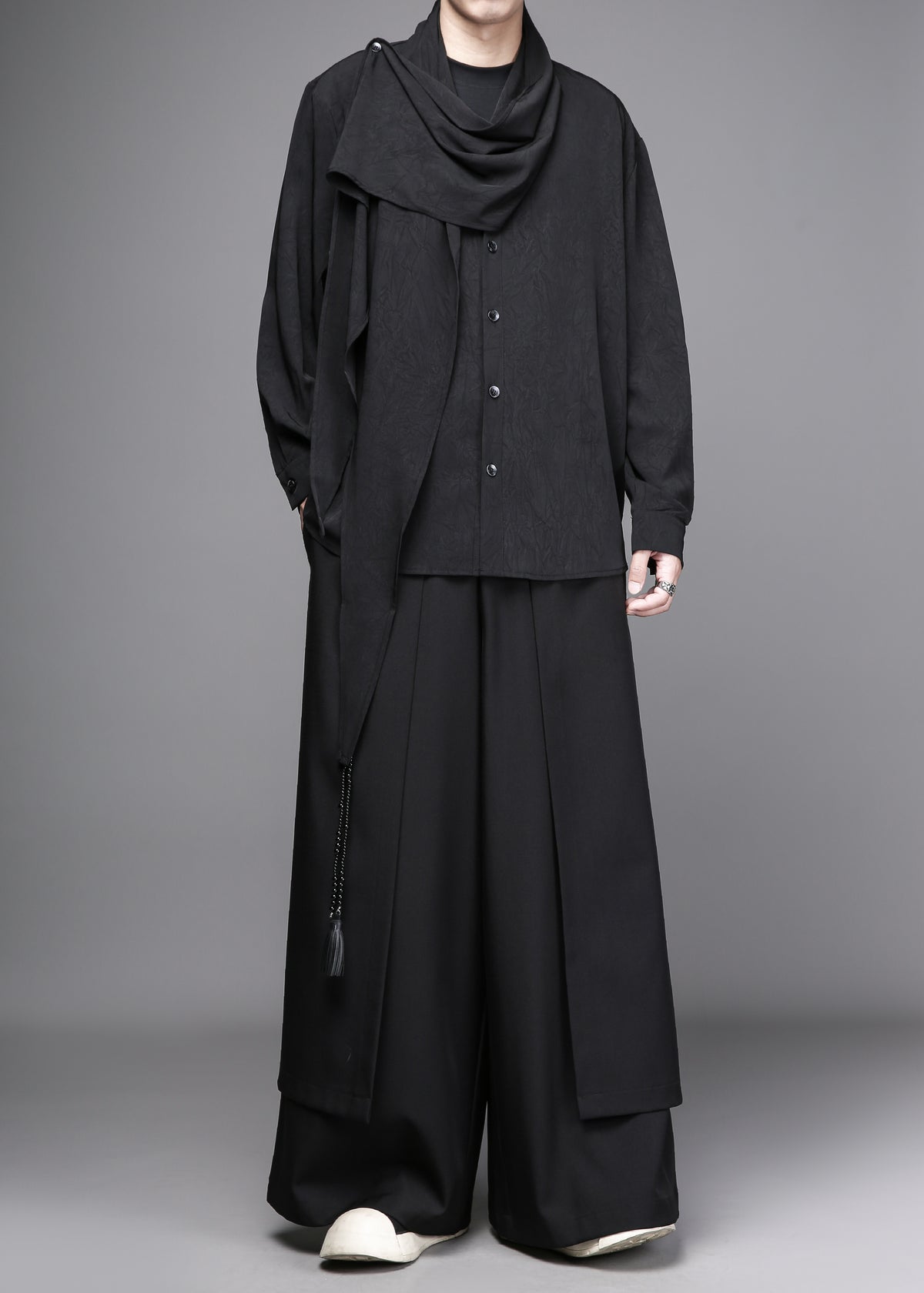 Deconstructed Integrated-Scarf Shirt