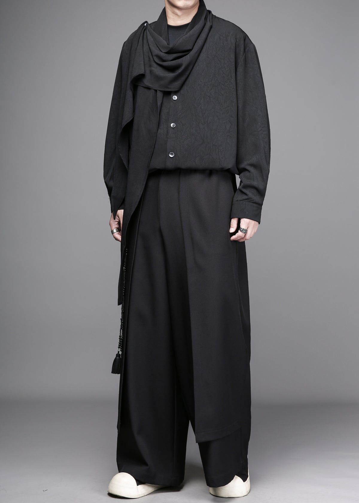 Deconstructed Integrated-Scarf Shirt