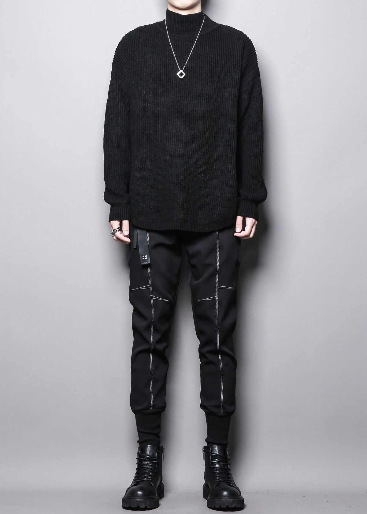 Half-Collar Split-Hem Knit Sweater