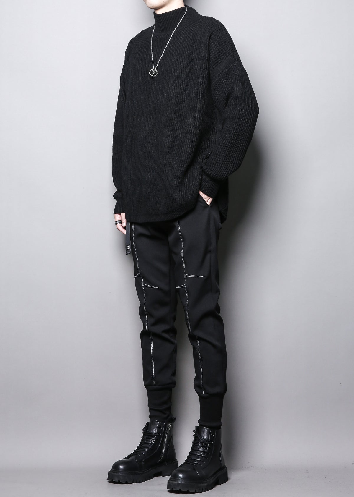 Half-Collar Split-Hem Knit Sweater