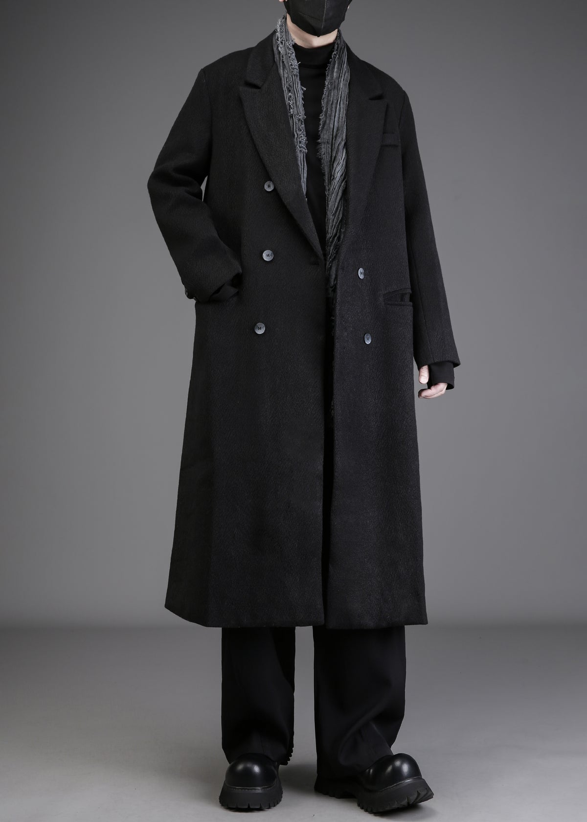 Classic British Double-Breasted Wool Blend Overcoat