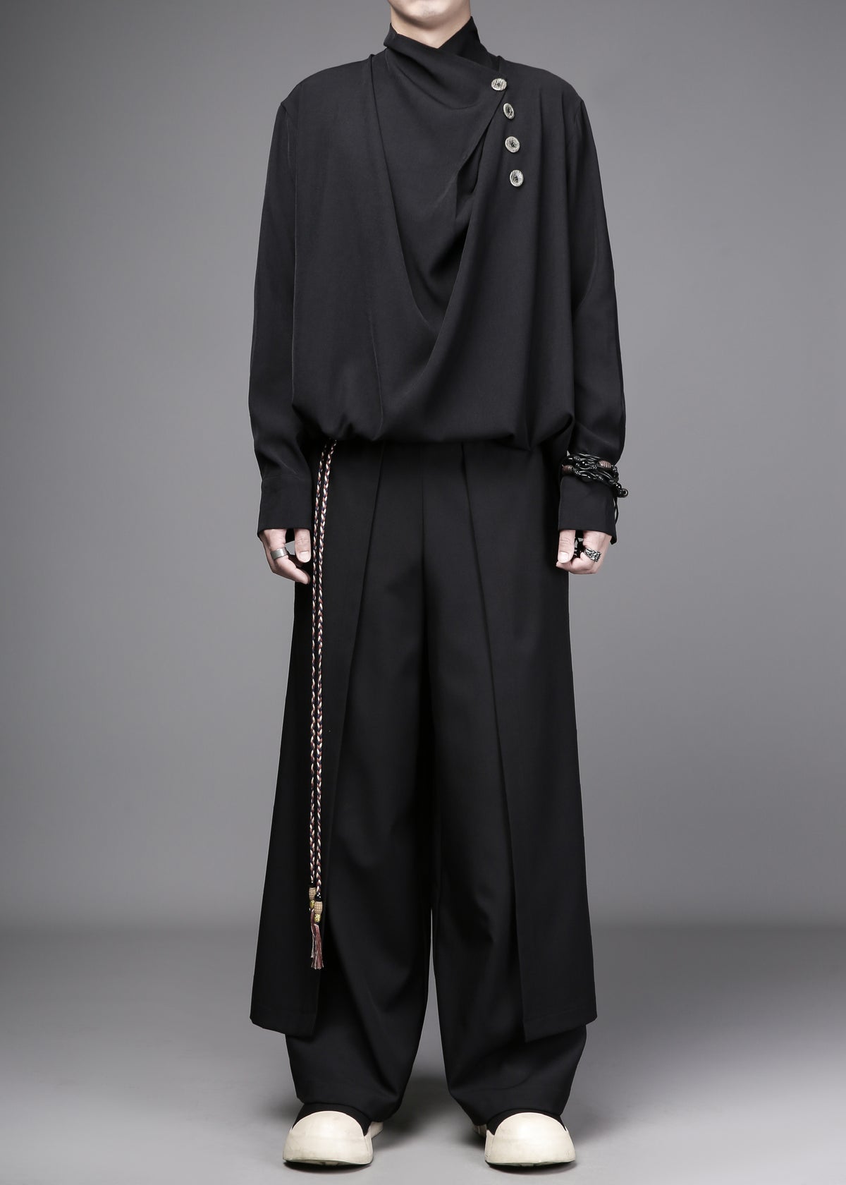 Ruched Stand-Collar Shirt