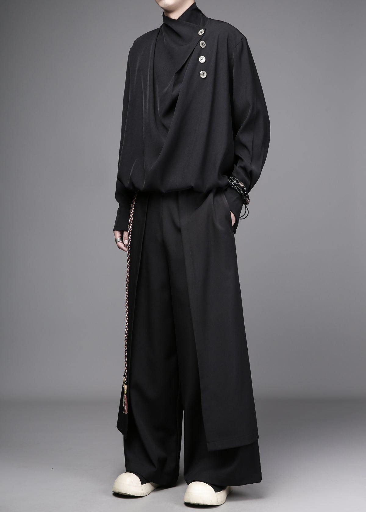 Ruched Stand-Collar Shirt