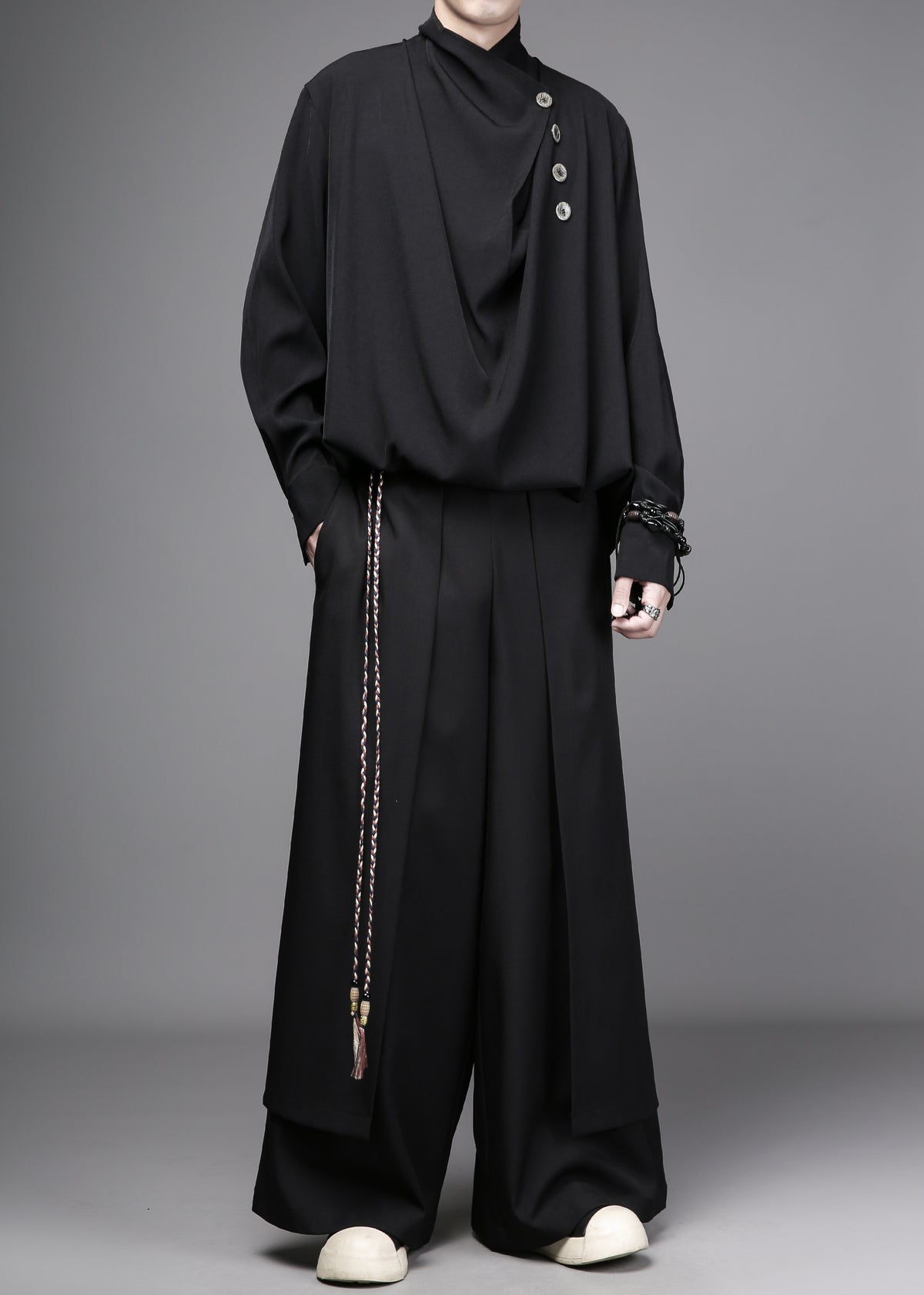 Ruched Stand-Collar Shirt
