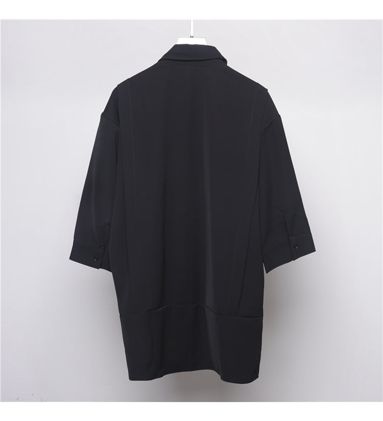 Japanese Minimal Patchwork Half-Sleeve Shirt