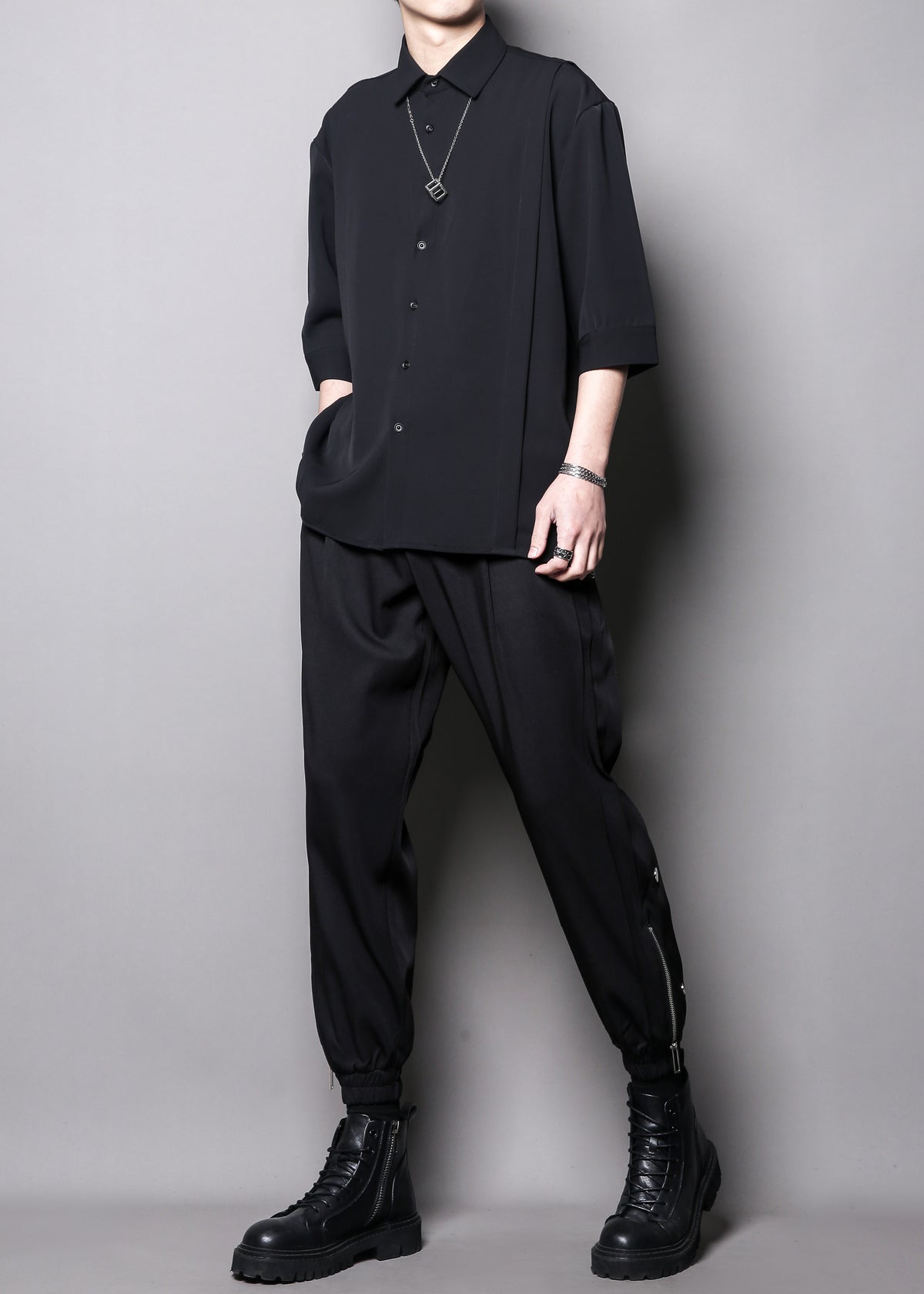 Japanese Minimal Patchwork Half-Sleeve Shirt