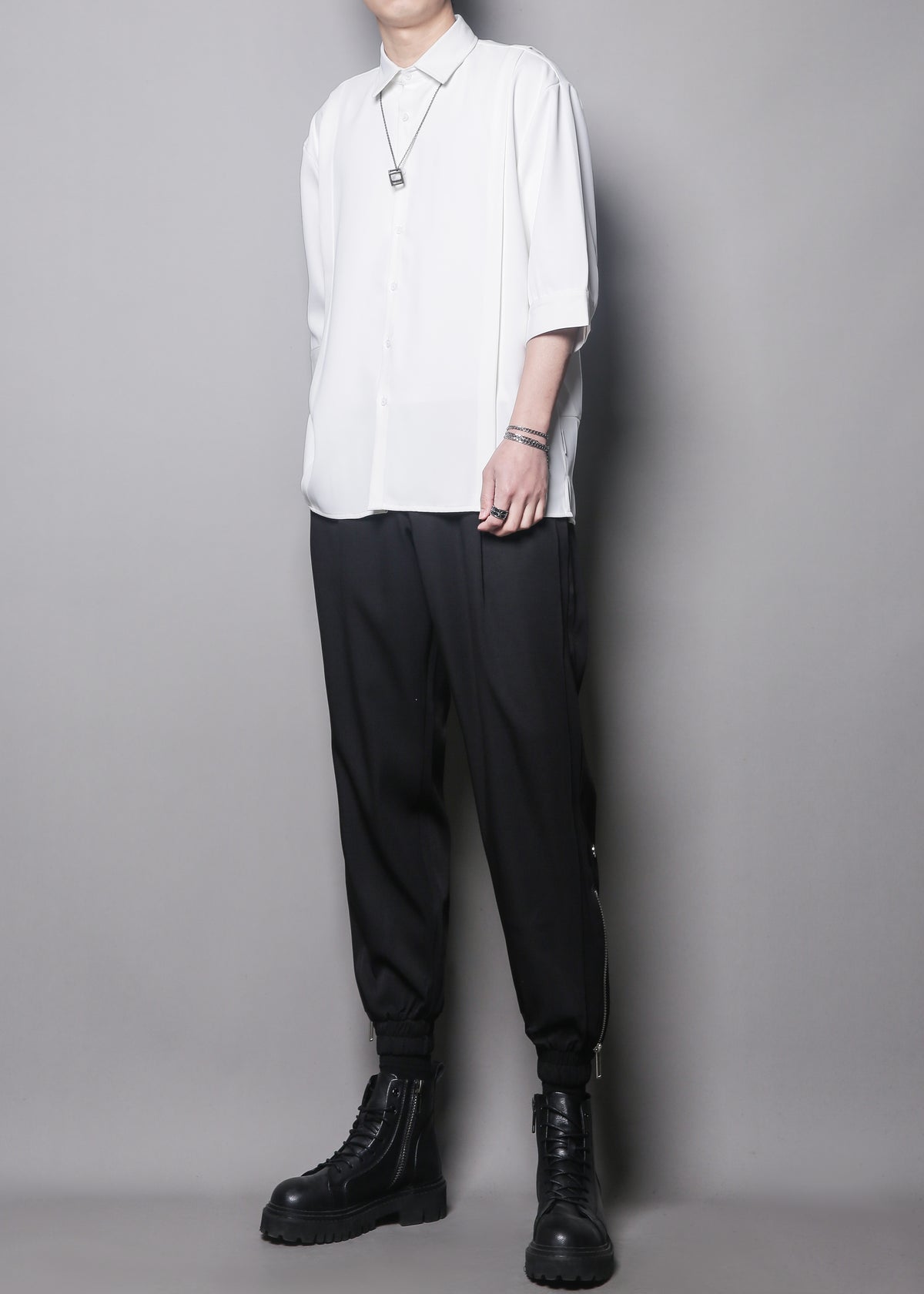 Japanese Minimal Patchwork Half-Sleeve Shirt