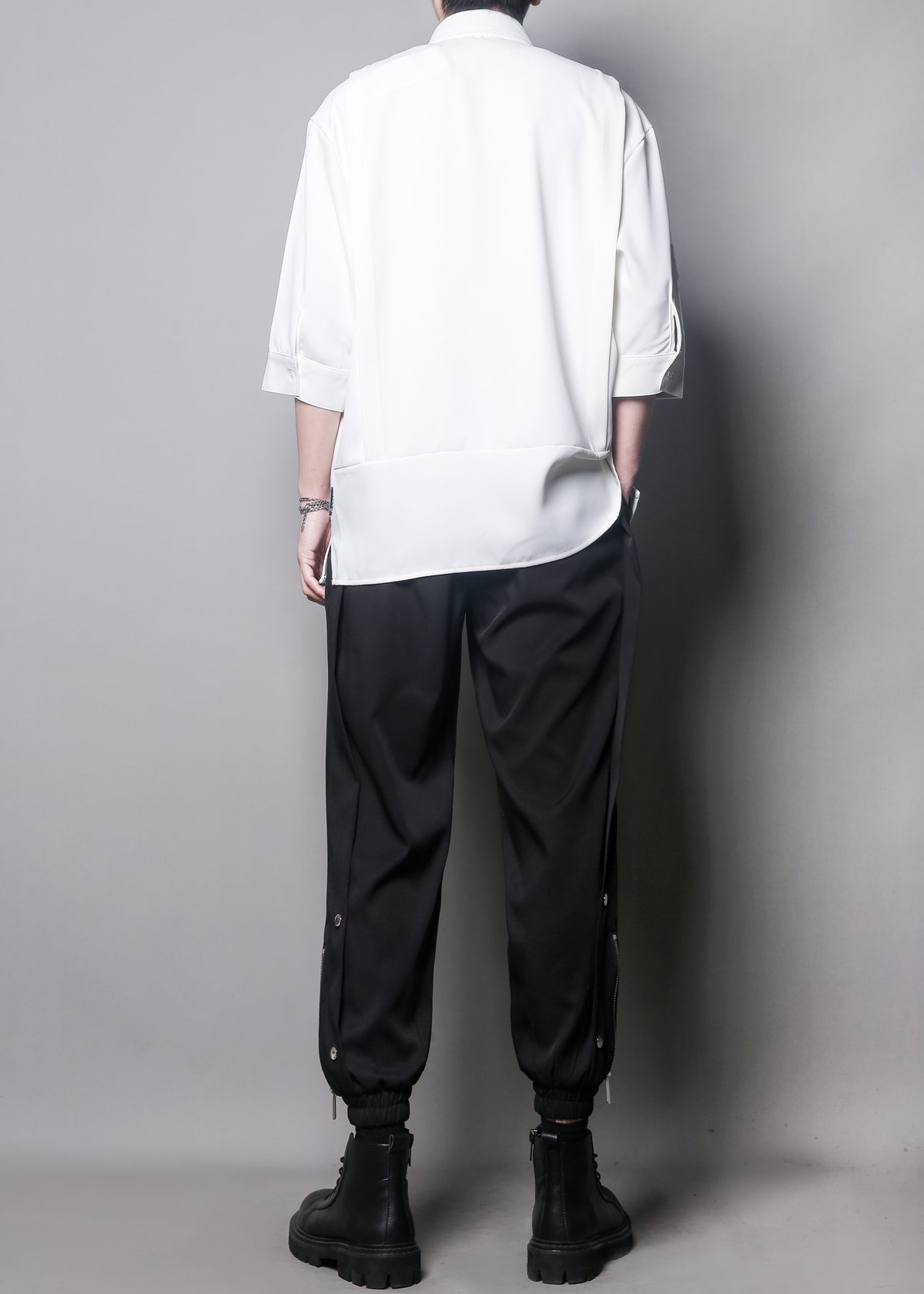 Japanese Minimal Patchwork Half-Sleeve Shirt