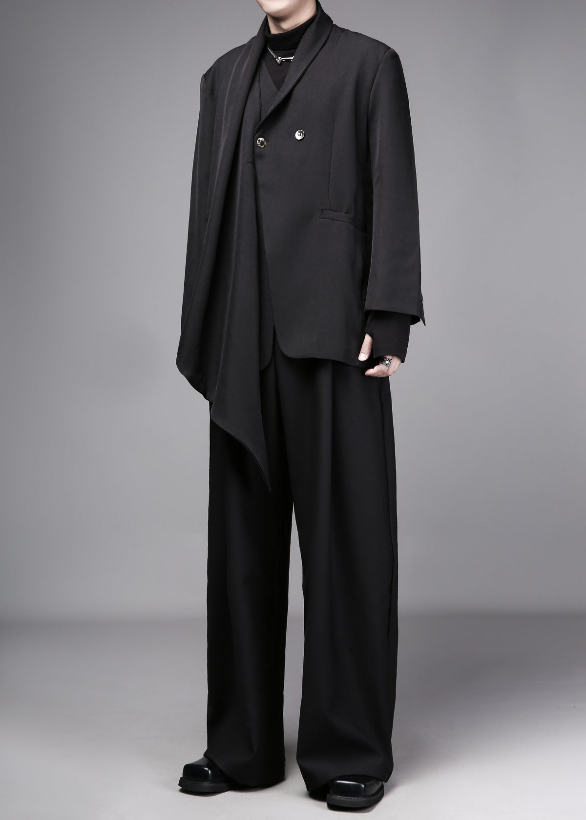Fake-Two-Piece Scarf-Shawl Blazer