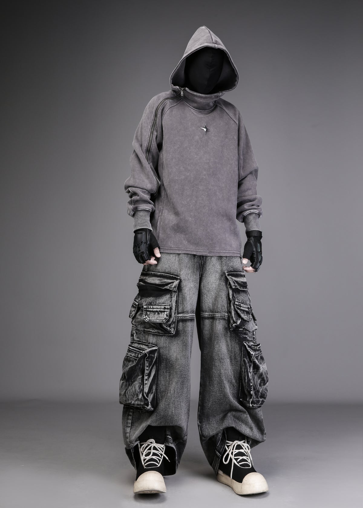 Asymmetric-Zip Hooded Sweatshirt