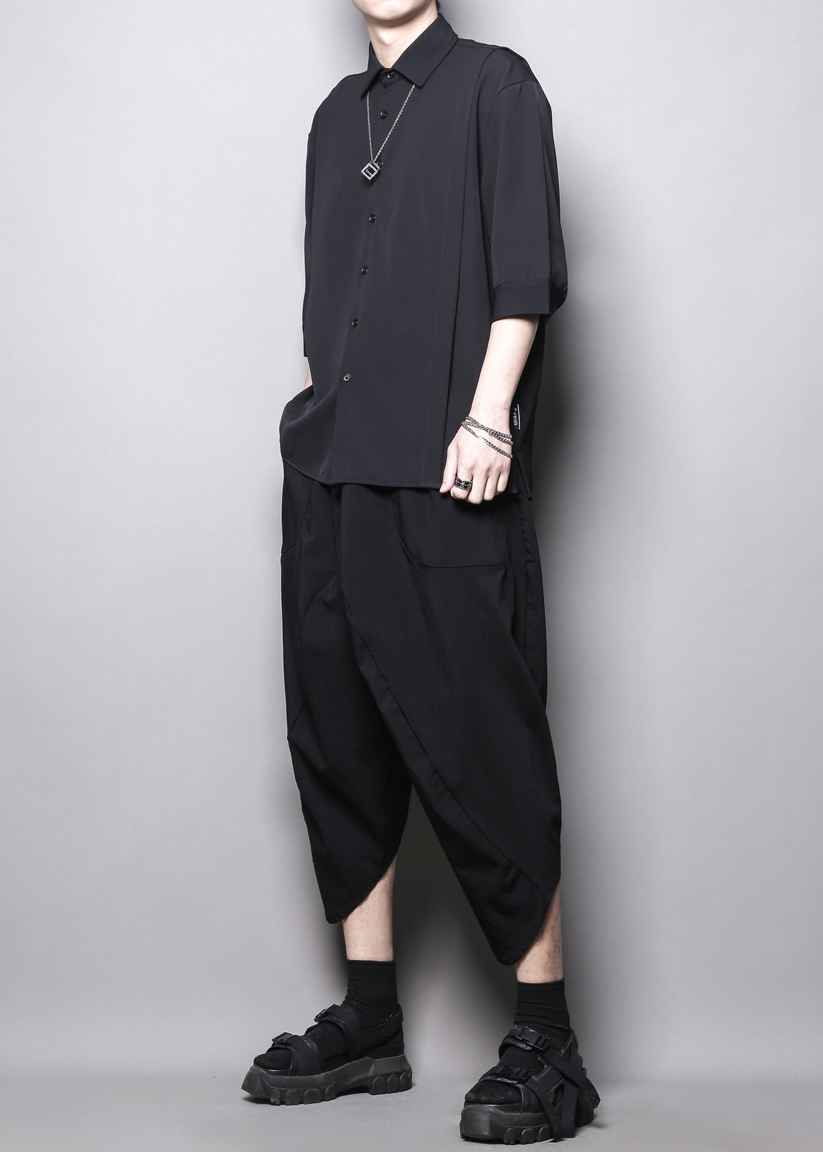 Japanese Minimal Patchwork Half-Sleeve Shirt