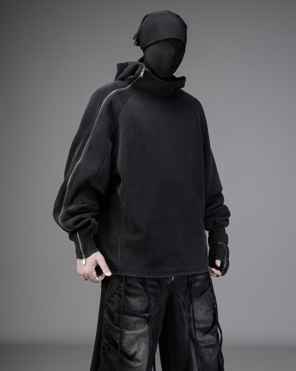 Asymmetric-Zip Hooded Sweatshirt