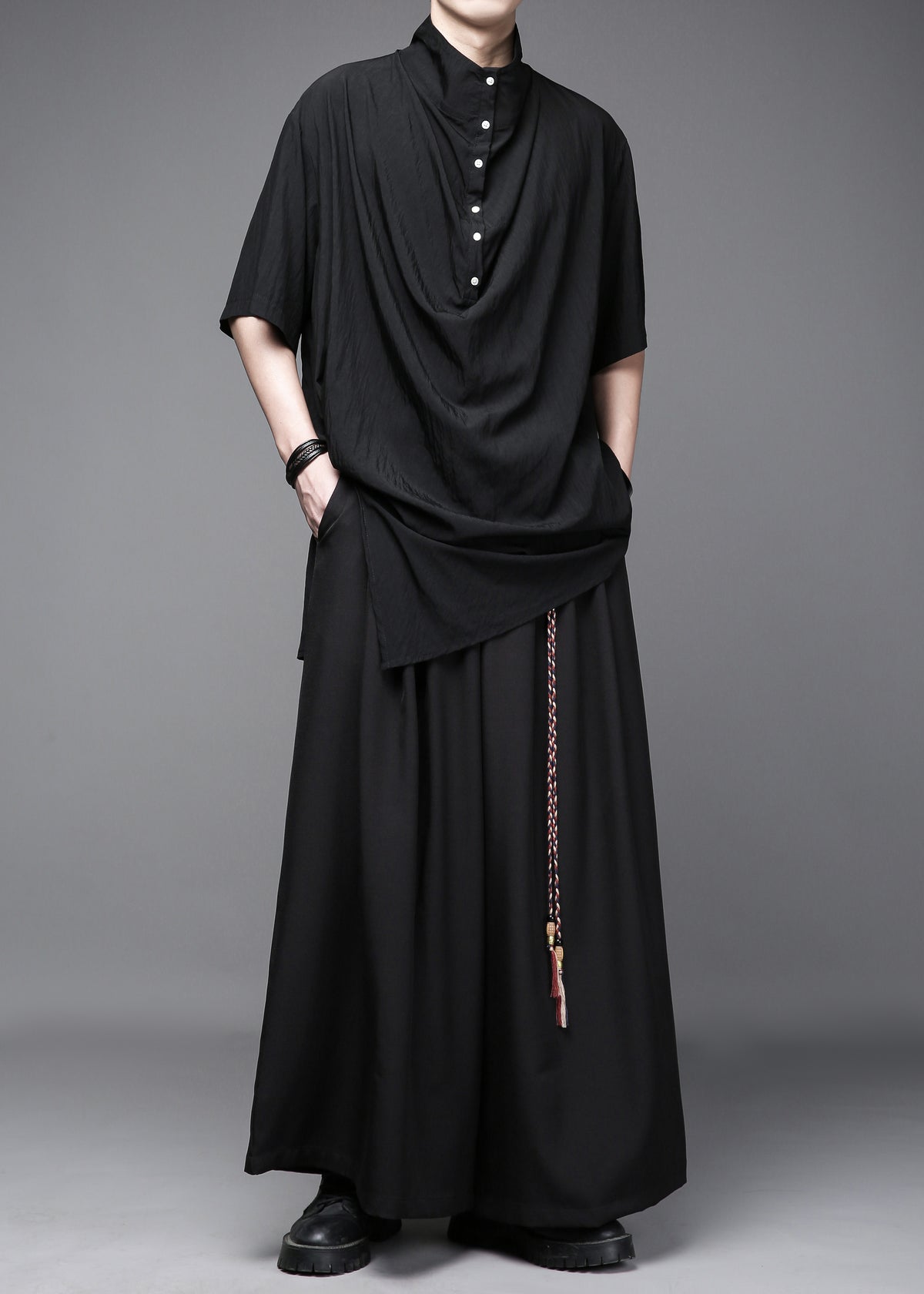 Yamamoto Stand-Collar Pleated Shirt