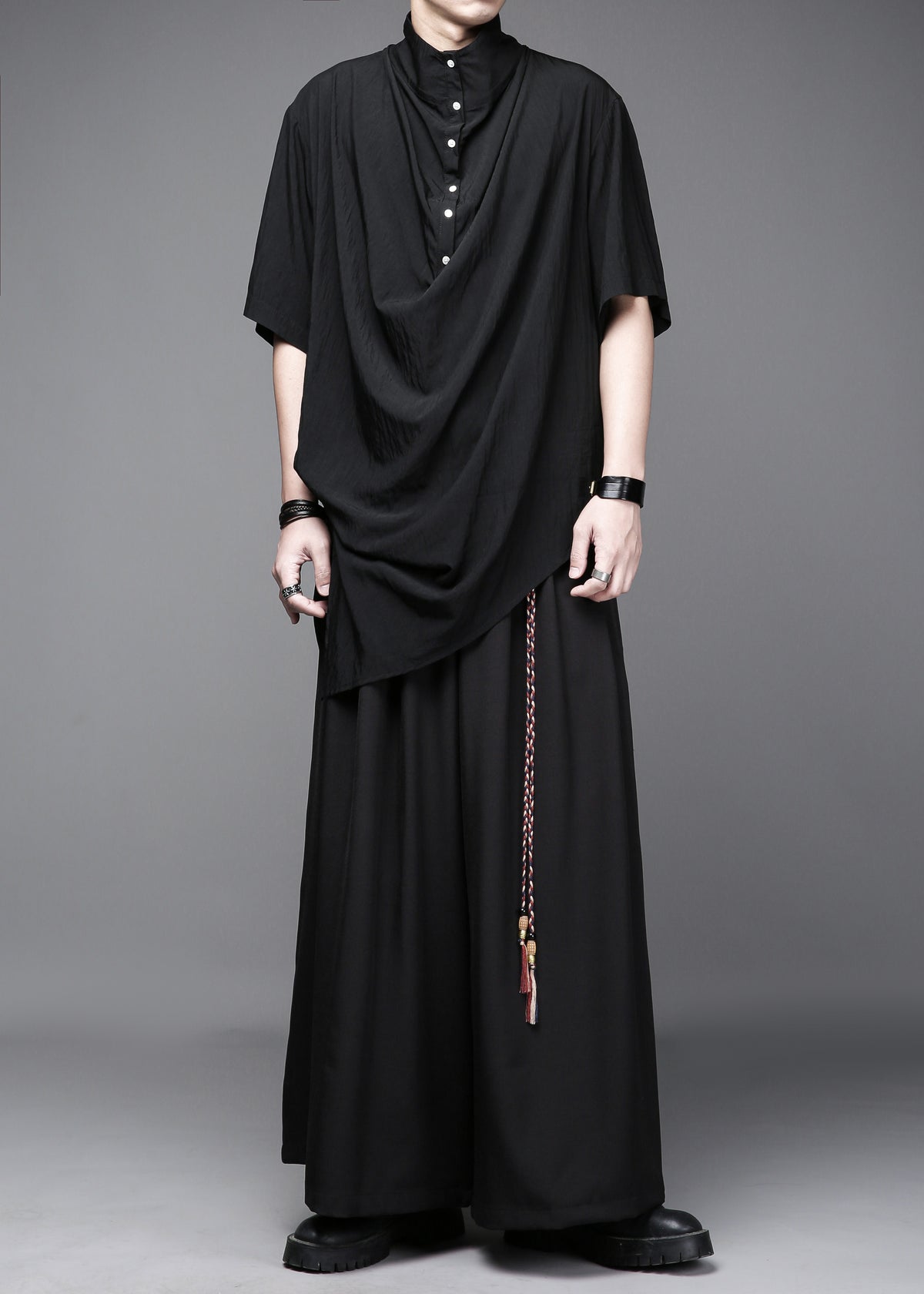 Yamamoto Stand-Collar Pleated Shirt