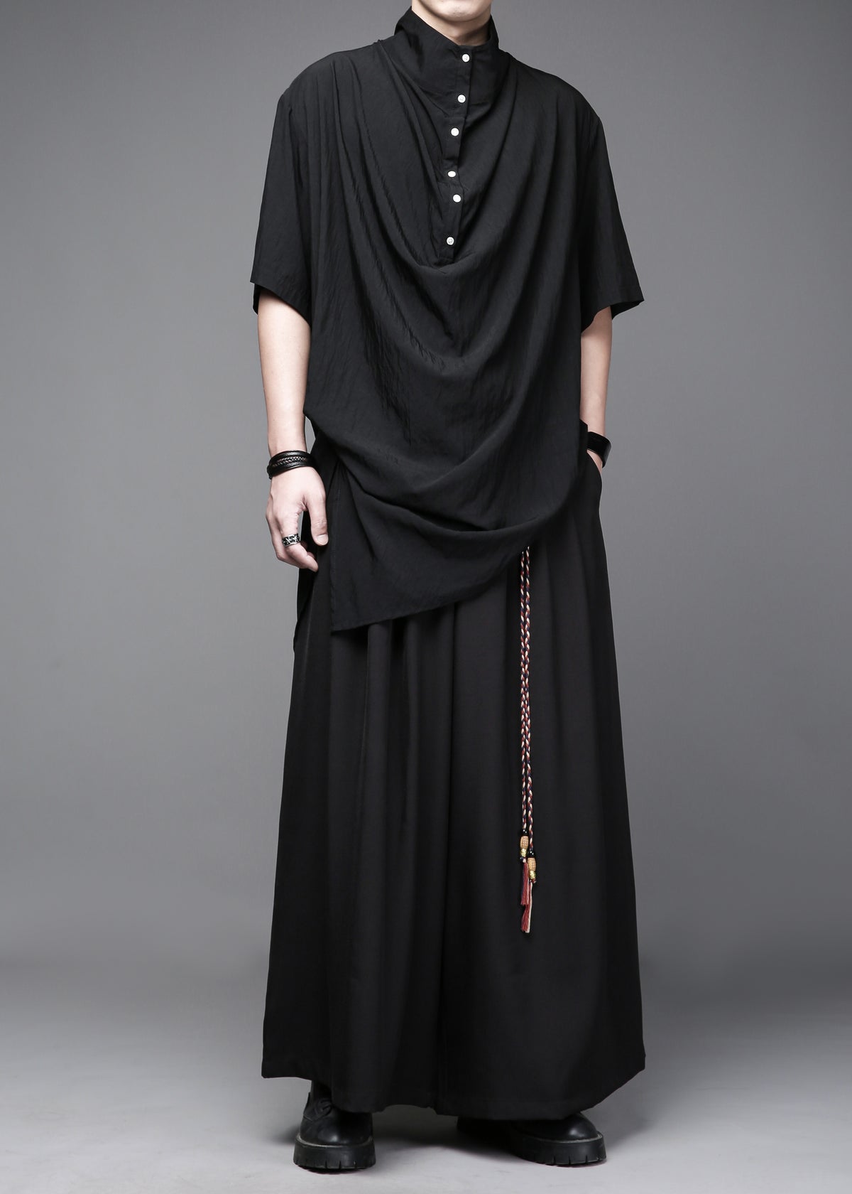 Yamamoto Stand-Collar Pleated Shirt
