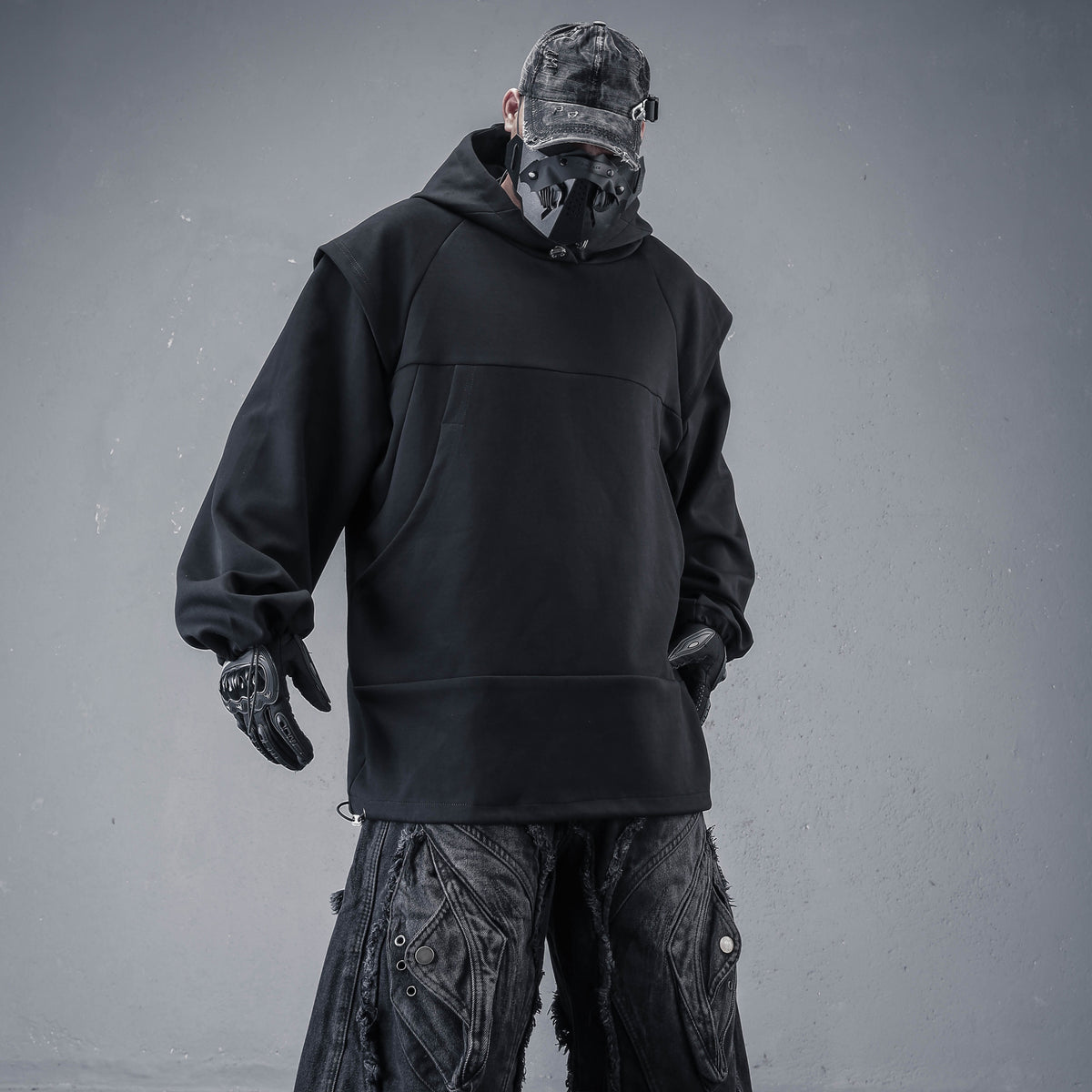 Dark Samurai Style Mock Layered Hoodie