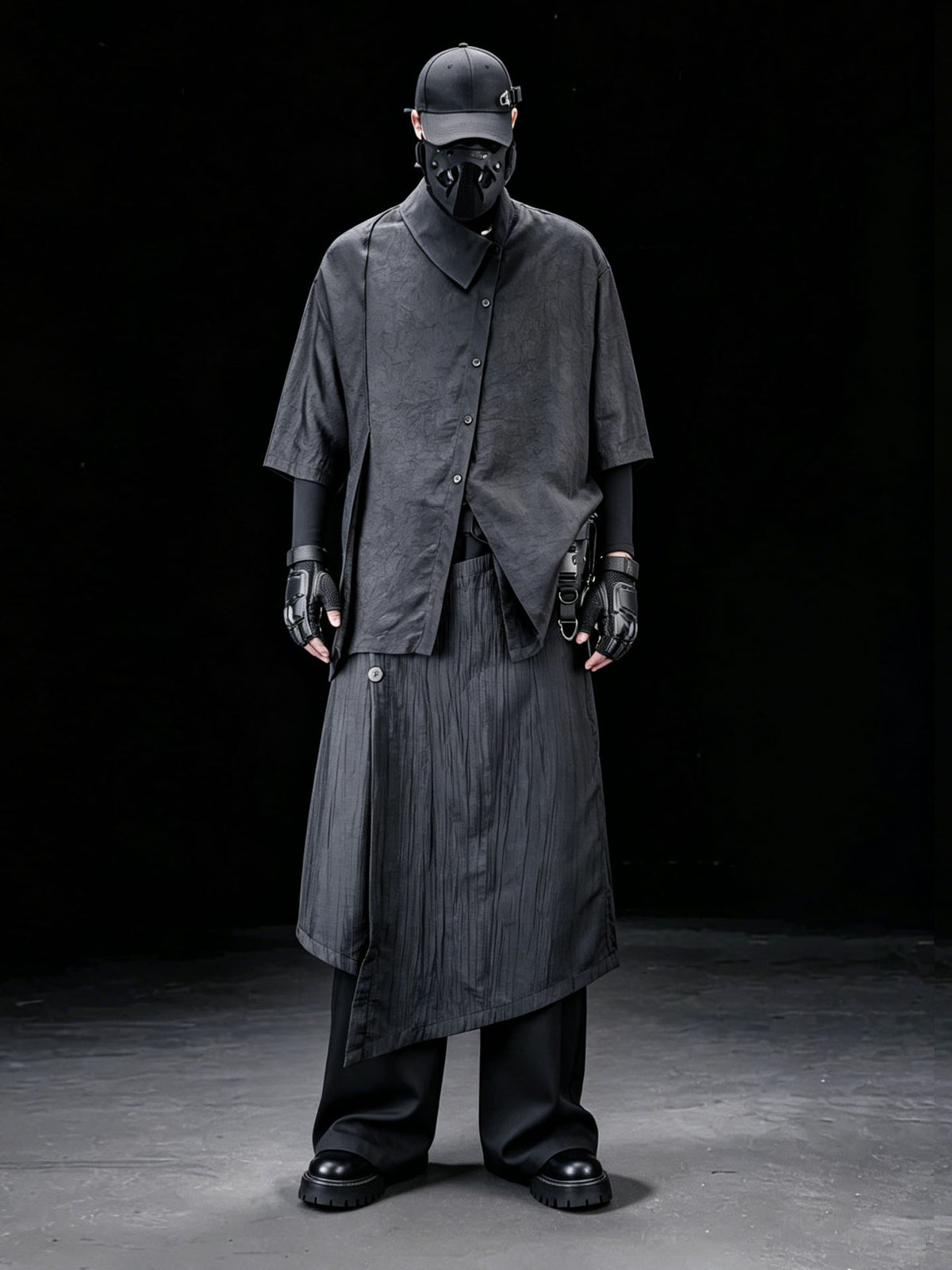 Asymmetric Acetate Half-Sleeve Shirt