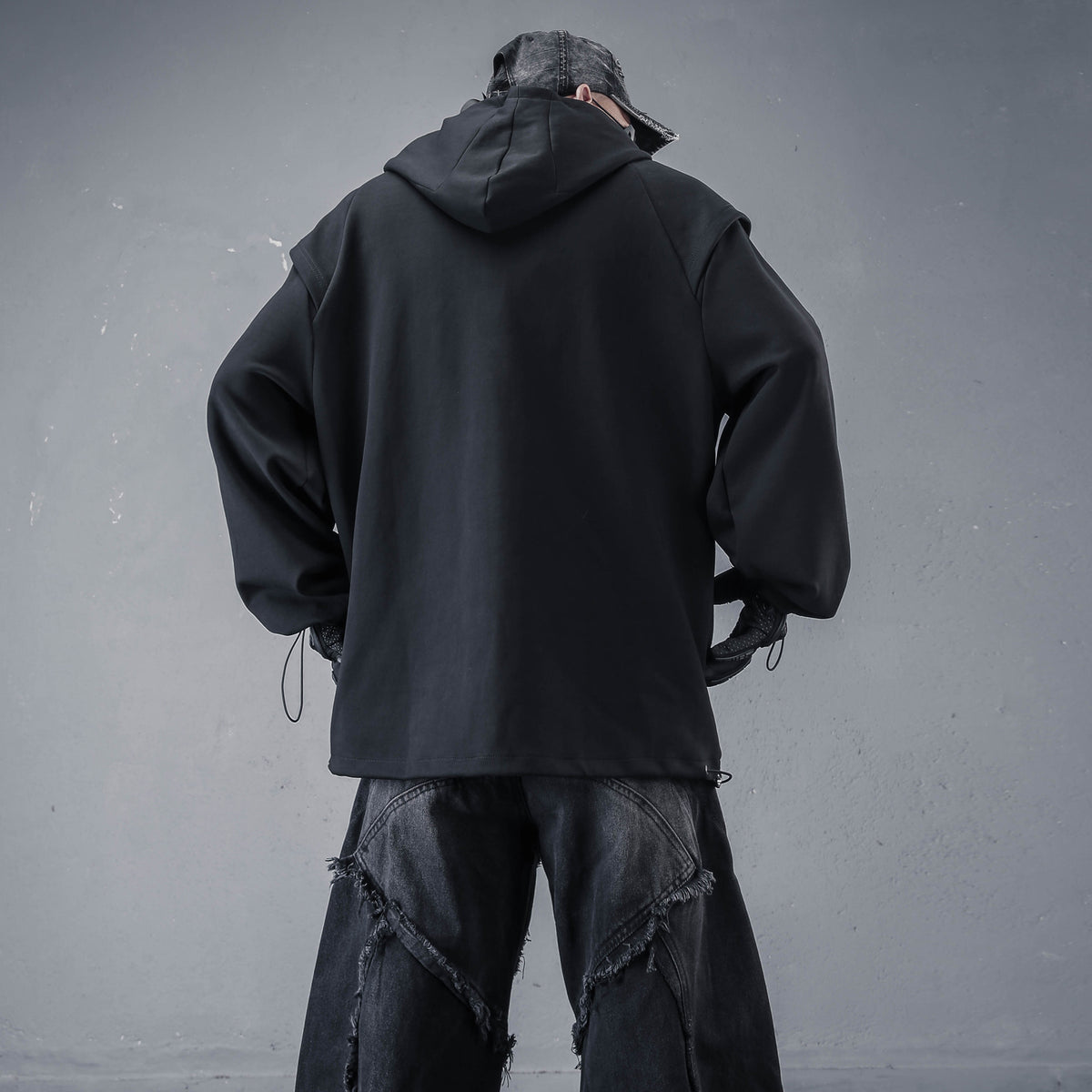Dark Samurai Style Mock Layered Hoodie