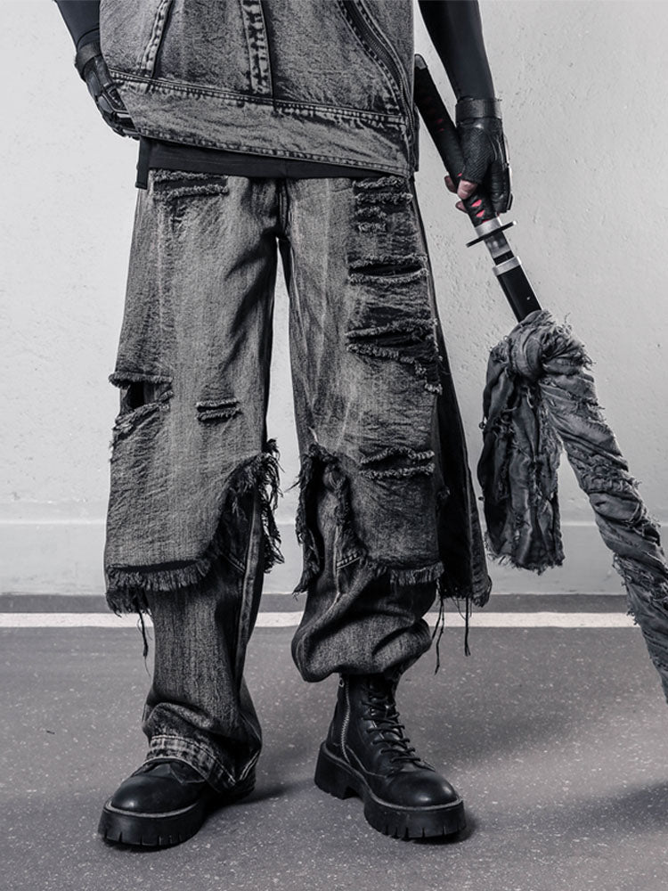 Wasteland Distressed Fake-Two-Piece Jeans