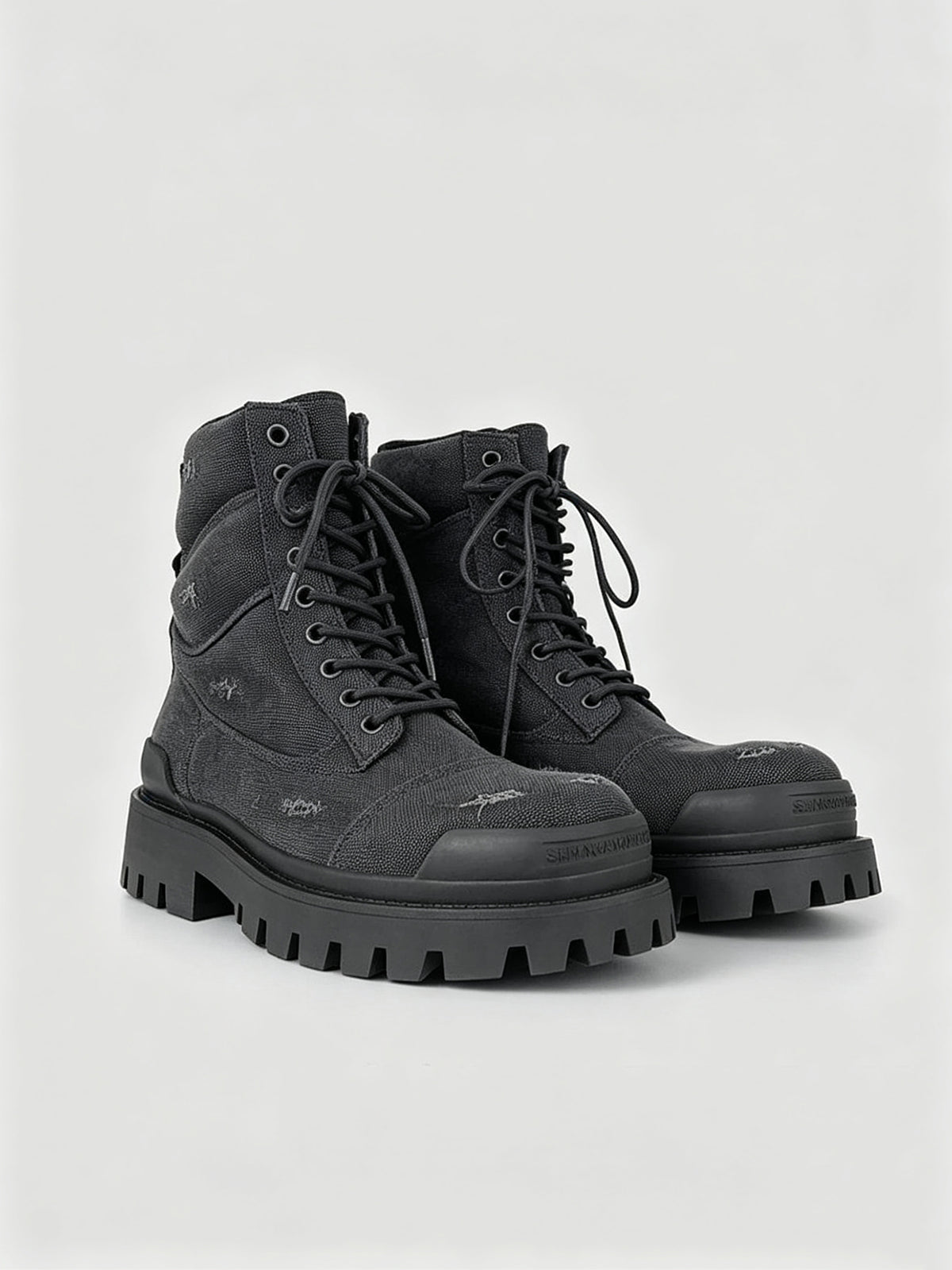 Dystopian Black Combat Boots - Edgy Chunky Ankle Boots