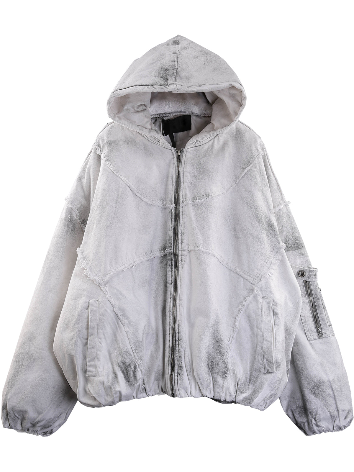 Washed Frayed Hem Oversized Puffer Jacket